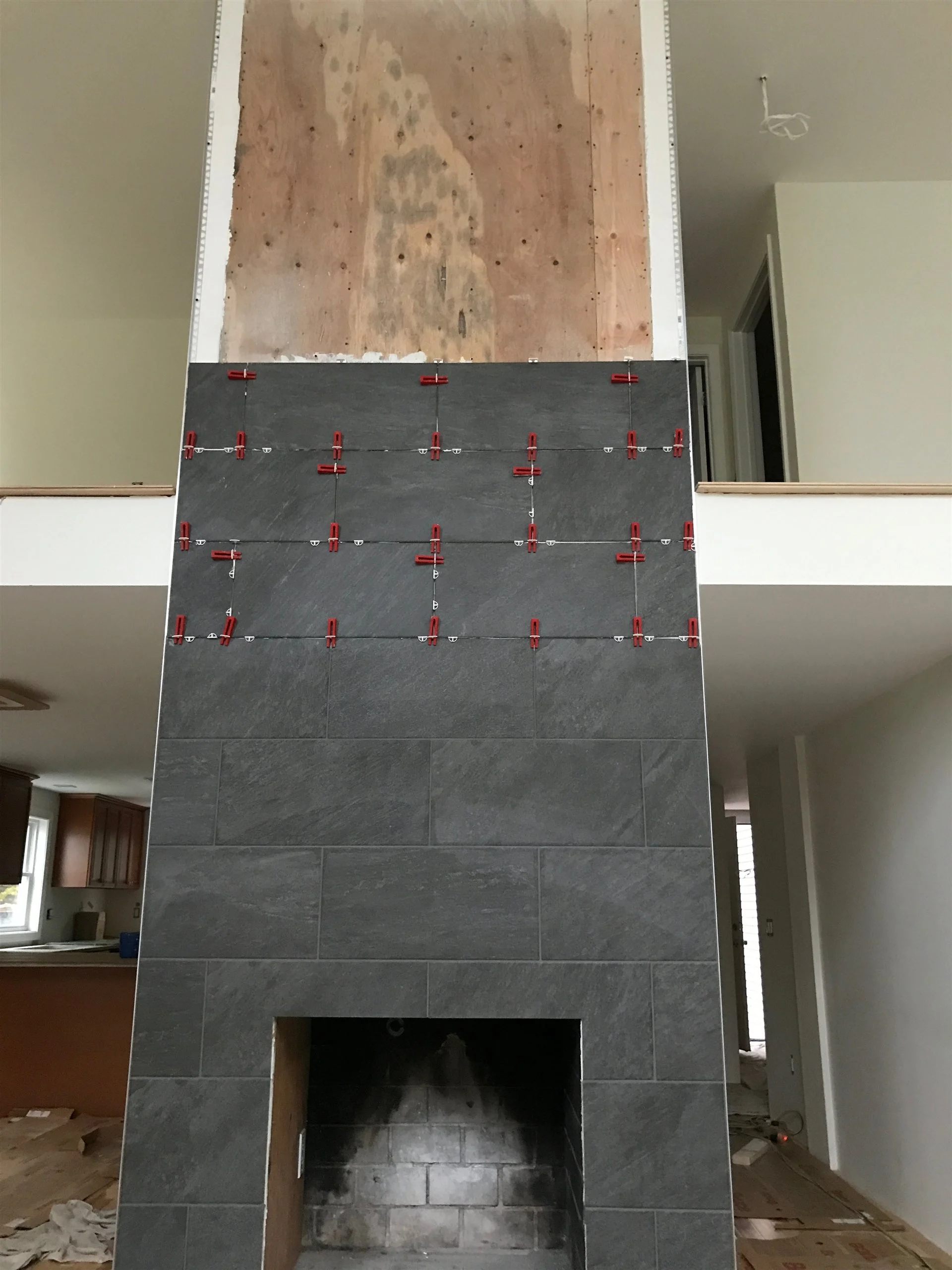 Tiled fireplace surround